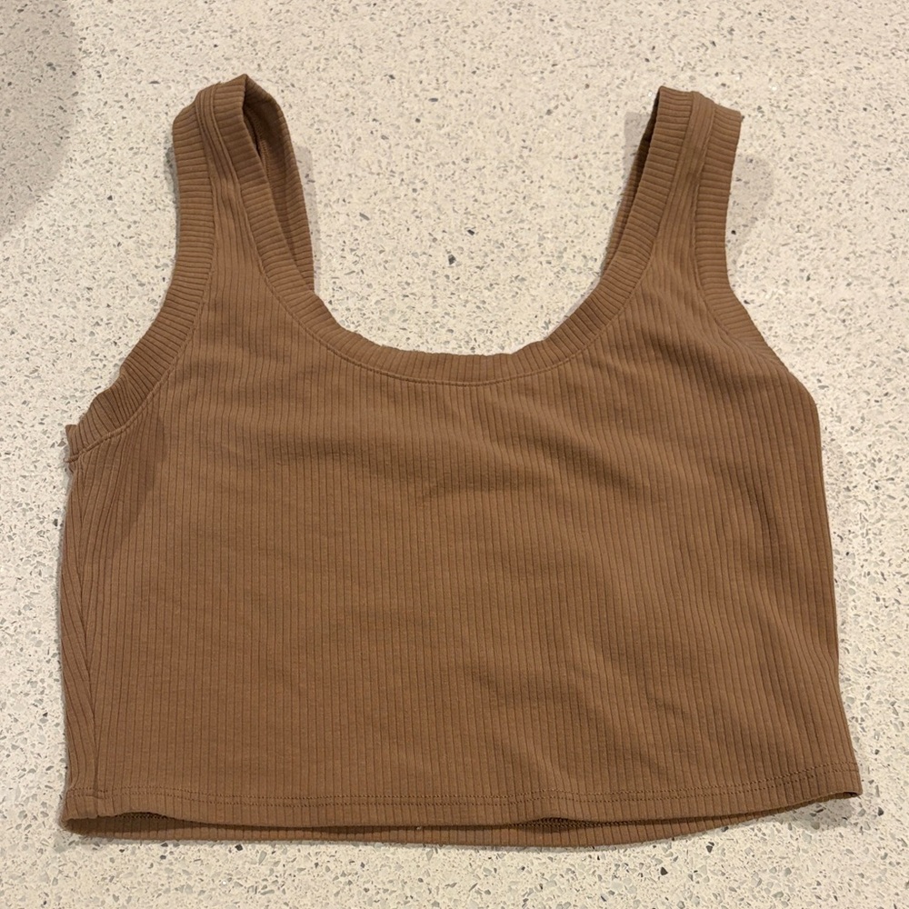 Alo Ribbed Brown Cropped Tank